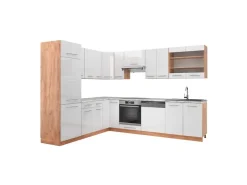Hot Vicco Fame-Line Eckküche Weiß Hochglanz/Goldkraft Eiche 227 x 287 cm AP Marmor ohne E-Geräte Hochglanz Weiß