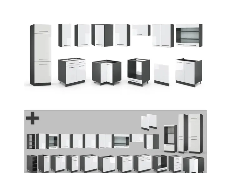 Outlet Vicco Fame-Line Eckküche /Anthrazit 227 x 60 cm ohne Arbeitsplatte ohne E-Geräte Weiß Hochglanz