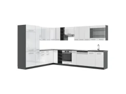 New Vicco Fame-Line Eckküche /Anthrazit 347 x 257 cm AP Anthrazit ohne E-Geräte Weiß Hochglanz