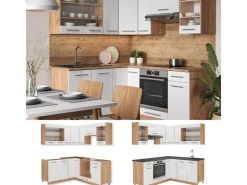 Best Vicco Fame-Line Eckküche Weiß Hochglanz/Goldkraft Eiche 160 x 190 cm AP Eiche ohne E-Geräte Hochglanz Weiß