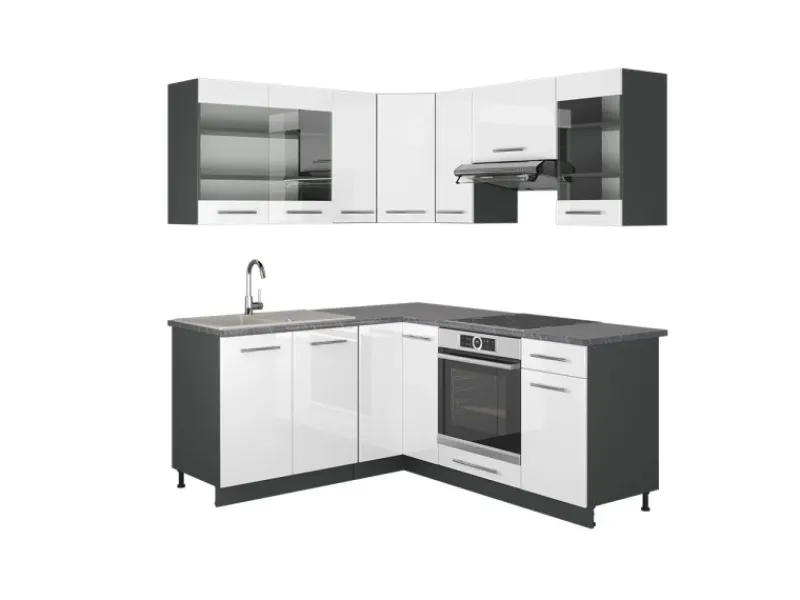 Hot Vicco Fame-Line Eckküche /Anthrazit 160 x 190 cm AP Marmor ohne E-Geräte Winkelküchen