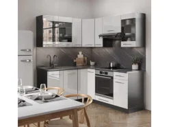 Hot Vicco Fame-Line Eckküche /Anthrazit 160 x 190 cm AP Marmor ohne E-Geräte Winkelküchen