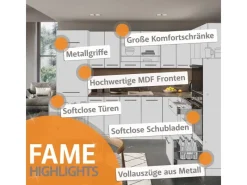 Hot Vicco Fame-Line Eckküche /Anthrazit 160 x 190 cm AP Marmor ohne E-Geräte Winkelküchen