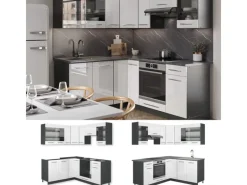 Hot Vicco Fame-Line Eckküche /Anthrazit 160 x 190 cm AP Marmor ohne E-Geräte Winkelküchen