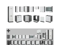 Winkelküchen<Vicco Fame-Line Eckküche Weiß Landhaus/Anthrazit 227 x 60 cm ohne Arbeitsplatte ohne E-Geräte Weiß Strukturiert
