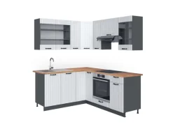 Outlet Vicco Fame-Line Eckküche Weiß Landhaus/Anthrazit 160 x 190 cm AP Eiche ohne E-Geräte Winkelküchen|Küchenschränke