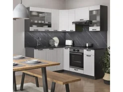 Outlet Vicco Fame-Line Eckküche Weiß Landhaus/Anthrazit 160 x 190 cm AP Eiche ohne E-Geräte Winkelküchen|Küchenschränke
