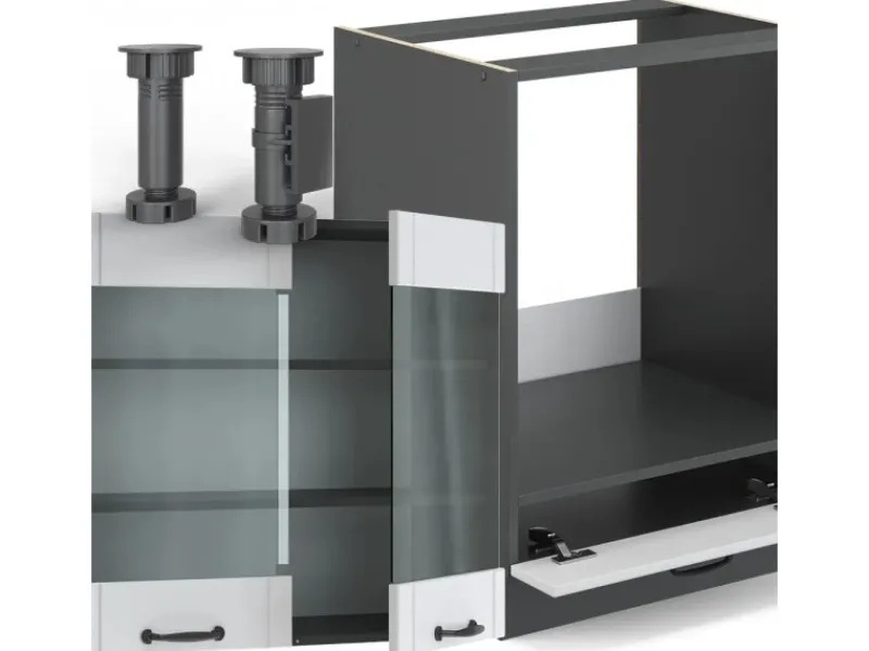 Outlet Vicco Fame-Line Eckküche Weiß Landhaus/Anthrazit 160 x 190 cm AP Eiche ohne E-Geräte Winkelküchen|Küchenschränke