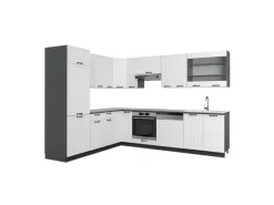 Discount Vicco Fame-Line Eckküche Weiß Landhaus/Anthrazit 227 x 287 cm AP Anthrazit ohne E-Geräte Winkelküchen