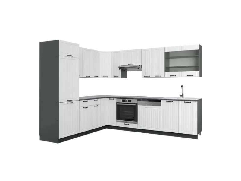 Discount Vicco Fame-Line Eckküche Weiß Landhaus/Anthrazit 227 x 287 cm AP Anthrazit ohne E-Geräte Winkelküchen