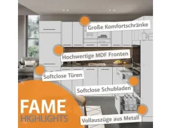 Discount Vicco Fame-Line Eckküche Weiß Landhaus/Anthrazit 227 x 287 cm AP Anthrazit ohne E-Geräte Winkelküchen