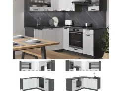 Winkelküchen<Vicco Fame-Line Eckküche Weiß Landhaus/Anthrazit 160 x 60 cm ohne Arbeitsplatte ohne E-Geräte Weiß Strukturiert