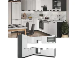 Hot Vicco Fame-Line Eckküche Weiß Landhaus/Anthrazit 227 x 287 cm AP Eiche ohne E-Geräte Weiß Strukturiert