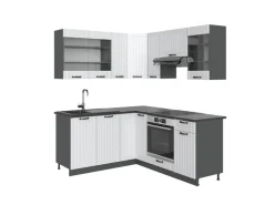 New Vicco Fame-Line Eckküche Weiß Landhaus/Anthrazit 160 x 190 cm AP Anthrazit ohne E-Geräte Weiß Strukturiert