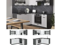 New Vicco Fame-Line Eckküche Weiß Landhaus/Anthrazit 160 x 190 cm AP Anthrazit ohne E-Geräte Weiß Strukturiert