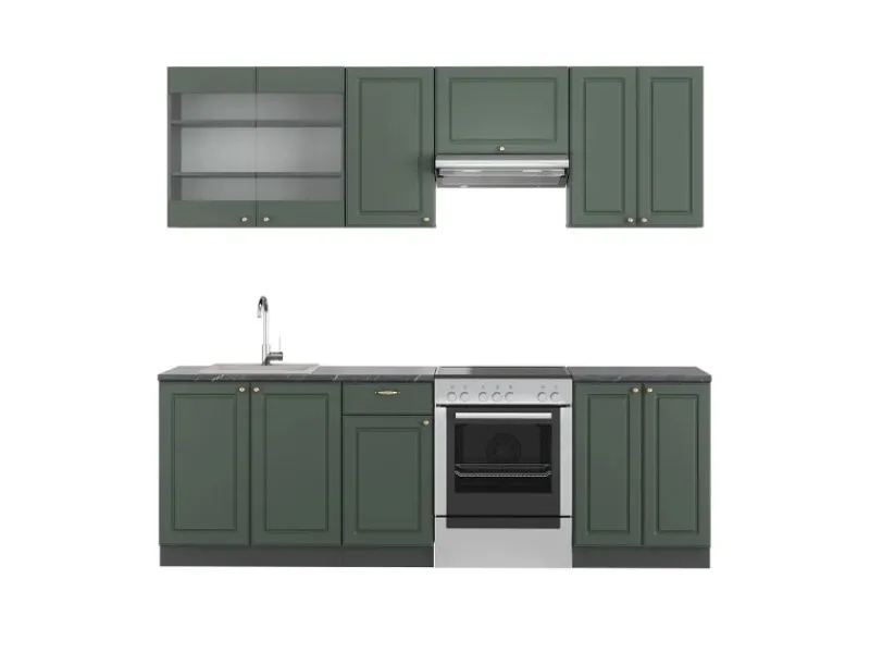 Sale Vicco Fame-Line Küchenschränke -Gold Landhaus/Anthrazit 240 cm AP Anthrazit ohne E-Geräte Einbauküchen