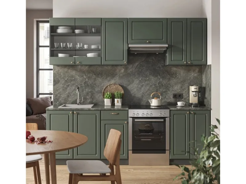 Sale Vicco Fame-Line Küchenschränke -Gold Landhaus/Anthrazit 240 cm AP Anthrazit ohne E-Geräte Einbauküchen