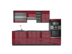 Einbauküchen<Vicco Fame-Line Küchenschränke Bordeaux Hochglanz/Anthrazit 280 cm AP Anthrazit ohne E-Geräte Brilliant Bordeaux