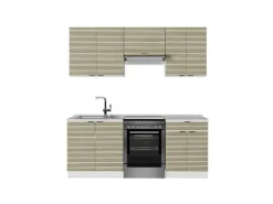 Discount Vicco Fame-Line Küchenschränke Eiche Paneel/Weiß 200 cm AP Marmor ohne E-Geräte Berghütten Eiche