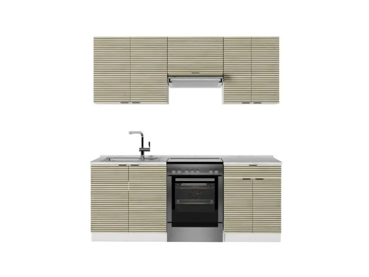 Discount Vicco Fame-Line Küchenschränke Eiche Paneel/Weiß 200 cm AP Marmor ohne E-Geräte Berghütten Eiche