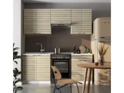 Discount Vicco Fame-Line Küchenschränke Eiche Paneel/Weiß 200 cm AP Marmor ohne E-Geräte Berghütten Eiche