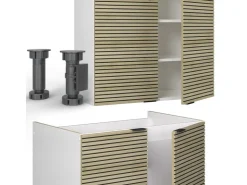 Discount Vicco Fame-Line Küchenschränke Eiche Paneel/Weiß 200 cm AP Marmor ohne E-Geräte Berghütten Eiche