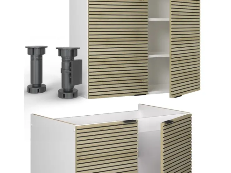 Discount Vicco Fame-Line Küchenschränke Eiche Paneel/Weiß 200 cm AP Marmor ohne E-Geräte Berghütten Eiche