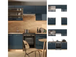 Hot Vicco Fame-Line Küchenschränke Hochglanz/Goldkraft Eiche 200 cm AP Marmor ohne E-Geräte Einbauküchen