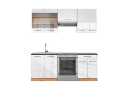 New Vicco Fame-Line Küchenschränke Weiß Hochglanz/Goldkraft Eiche 200 cm AP Anthrazit ohne E-Geräte Hochglanz Weiß