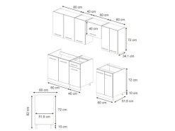 Einbauküchen<Vicco Fame-Line Küchenschränke Eiche Paneel/Anthrazit 240 cm AP Marmor ohne E-Geräte Brauhaus Eiche