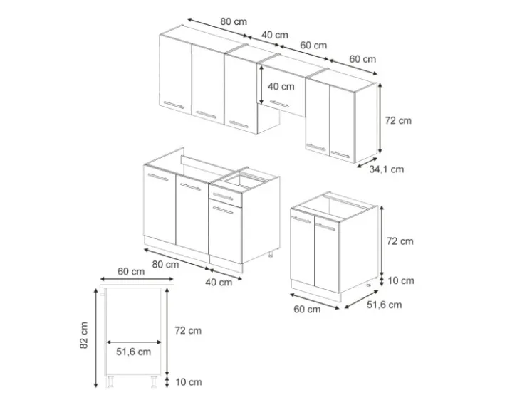 Einbauküchen<Vicco Fame-Line Küchenschränke Eiche Paneel/Anthrazit 240 cm AP Marmor ohne E-Geräte Brauhaus Eiche