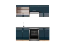 Clearance Vicco Fame-Line Küchenschränke Hochglanz/Weiß 200 cm AP Anthrazit ohne E-Geräte Dunkelblau