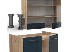 Clearance Vicco Fame-Line Küchenschränke Hochglanz/Weiß 200 cm AP Anthrazit ohne E-Geräte Dunkelblau