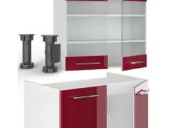 Clearance Vicco Fame-Line Küchenschränke Bordeaux Hochglanz/Weiß 240 cm AP Marmor ohne E-Geräte Einbauküchen