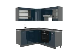 Discount Vicco Fame-Line Küchenschränke Hochglanz/Anthrazit 160 x 60 cm ohne Arbeitsplatte ohne E-Geräte Dunkelblau