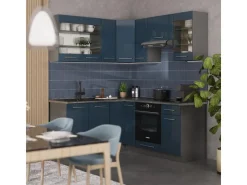 Discount Vicco Fame-Line Küchenschränke Hochglanz/Anthrazit 160 x 60 cm ohne Arbeitsplatte ohne E-Geräte Dunkelblau