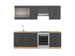 Einbauküchen<Vicco Fame-Line Küchenschränke Anthrazit Landhaus/Goldkraft Eiche 240 cm AP Eiche ohne E-Geräte Anthrazit Struktur