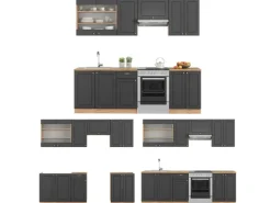 Einbauküchen<Vicco Fame-Line Küchenschränke Anthrazit Landhaus/Goldkraft Eiche 240 cm AP Eiche ohne E-Geräte Anthrazit Struktur