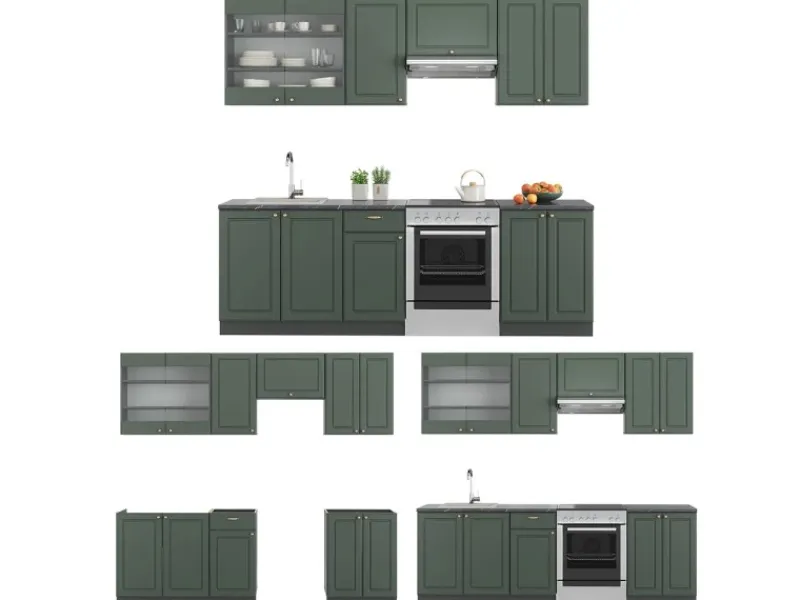 Clearance Vicco Fame-Line Küchenschränke -Gold Landhaus/Anthrazit 240 cm AP Eiche ohne E-Geräte Einbauküchen