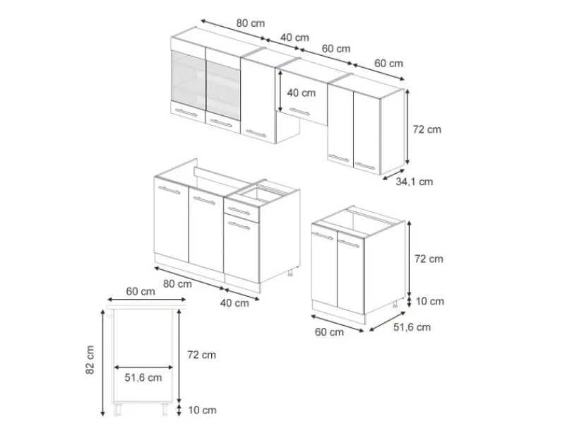 Clearance Vicco Fame-Line Küchenschränke -Gold Landhaus/Anthrazit 240 cm AP Eiche ohne E-Geräte Einbauküchen