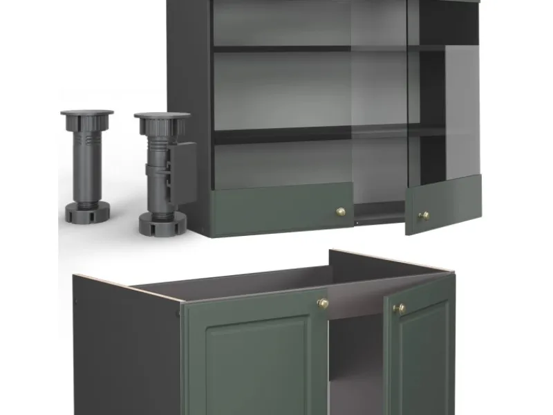 Clearance Vicco Fame-Line Küchenschränke -Gold Landhaus/Anthrazit 240 cm AP Eiche ohne E-Geräte Einbauküchen