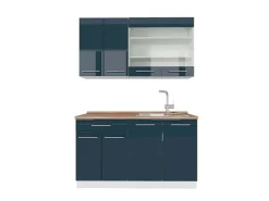 Vicco Fame-Line Küchenschränke Hochglanz/Weiß 140 cm AP Eiche ohne E-Geräte Dunkelblau
