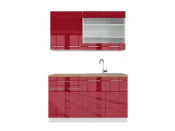 Vicco Fame-Line Küchenschränke Bordeaux Hochglanz/Weiß 140 cm AP Eiche ohne E-Geräte Brilliant Bordeaux