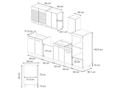 Clearance Vicco Fame-Line Küchenschränke Hochglanz/Weiß 300 cm mit HochschrankAP Eiche ohne E-Geräte Dunkelblau