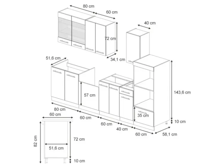 Clearance Vicco Fame-Line Küchenschränke Hochglanz/Weiß 300 cm mit HochschrankAP Eiche ohne E-Geräte Dunkelblau