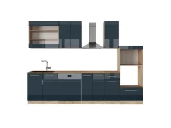 Clearance Vicco Fame-Line Küchenschränke Hochglanz/Goldkraft Eiche 300 cm mit HochschrankAP Eiche ohne E-Geräte Dunkelblau