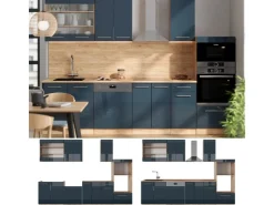 Clearance Vicco Fame-Line Küchenschränke Hochglanz/Goldkraft Eiche 300 cm mit HochschrankAP Eiche ohne E-Geräte Dunkelblau