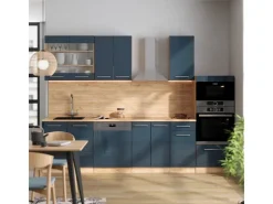 Clearance Vicco Fame-Line Küchenschränke Hochglanz/Goldkraft Eiche 300 cm mit HochschrankAP Eiche ohne E-Geräte Dunkelblau