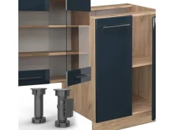 Clearance Vicco Fame-Line Küchenschränke Hochglanz/Goldkraft Eiche 300 cm mit HochschrankAP Eiche ohne E-Geräte Dunkelblau