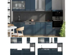 Sale Vicco Fame-Line Küchenschränke Hochglanz/Anthrazit 300 cm mit HochschrankAP Eiche ohne E-Geräte Dunkelblau